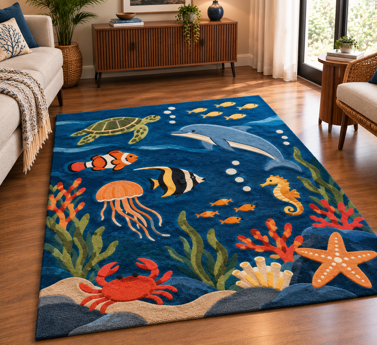 Hand Tufted Pictorial Village Harvest Landscape Beige Gold and Green 8x10 Wool Area Rug (Copy) (Copy)