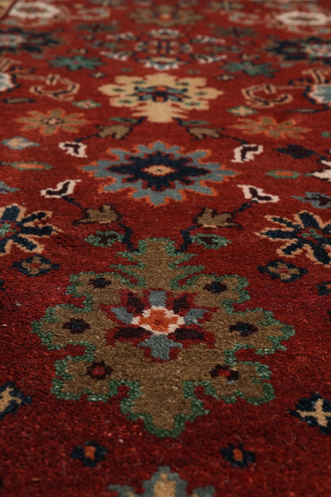 All-Over Floral Oushak Crimson Red and Navy 8x10 Hand Knotted Wool Area Rug