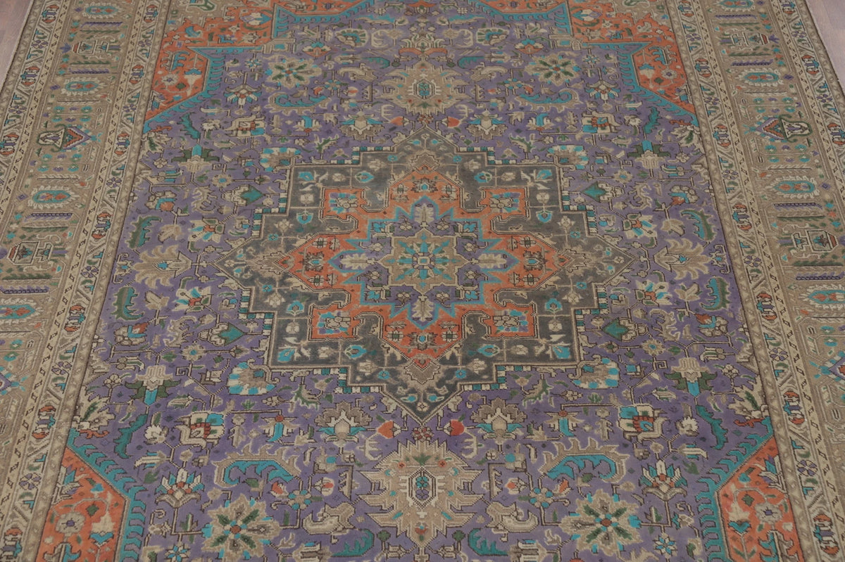 Unique Mauve Purple and Rust 8x10 Hand Knotted Heriz Serapi Geometric Medallion Wool Area Rug