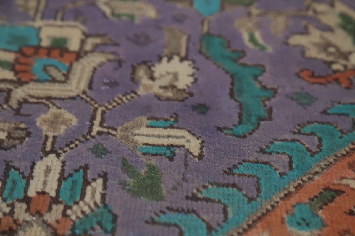 Unique Mauve Purple and Rust 8x10 Hand Knotted Heriz Serapi Geometric Medallion Wool Area Rug
