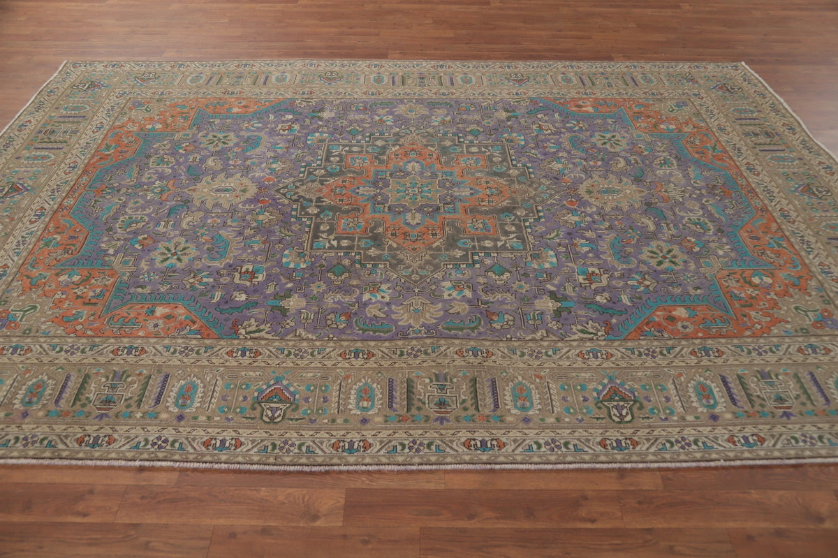 Unique Mauve Purple and Rust 8x10 Hand Knotted Heriz Serapi Geometric Medallion Wool Area Rug