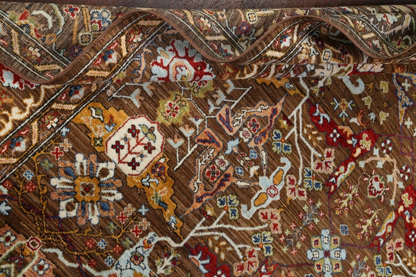 8x10 Warm Brown and Ivory Vintage style Traditional oriental Oushak Hand Knotted All-Over Floral Wool Area Rug