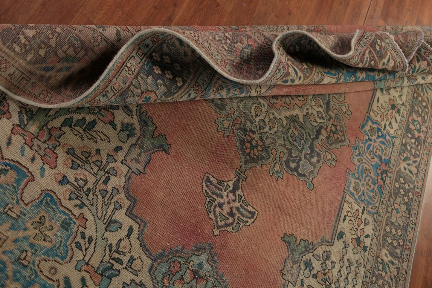 Medallion Floral Heriz Terracotta and Ivory Antique 8x10 Hand Knotted Wool Area Rug