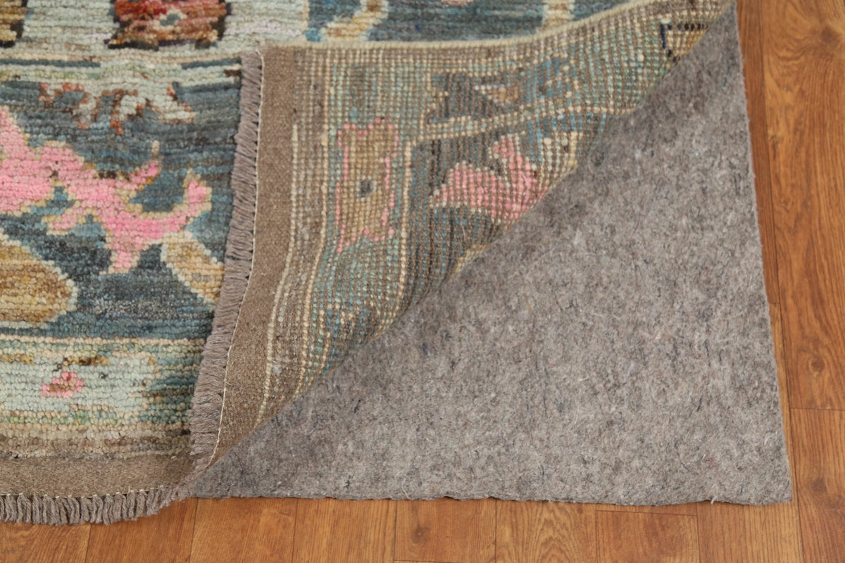 Hand Knotted Vintage Oushak Enchanting Mushroom and Teal 8x10 Prayer Arch Folk Art Wool Area Rug