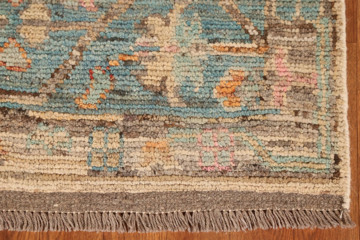Ivory and Dusty Teal Diamond Lattice Trellis Oushak Vintage Antique Traditional 8x10 Hand Knotted Wool Area Rug