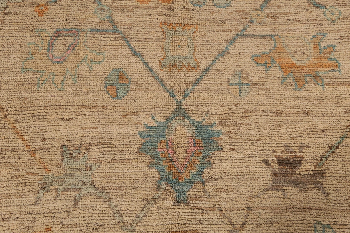 Ivory and Dusty Teal Diamond Lattice Trellis Oushak Vintage Antique Traditional 8x10 Hand Knotted Wool Area Rug