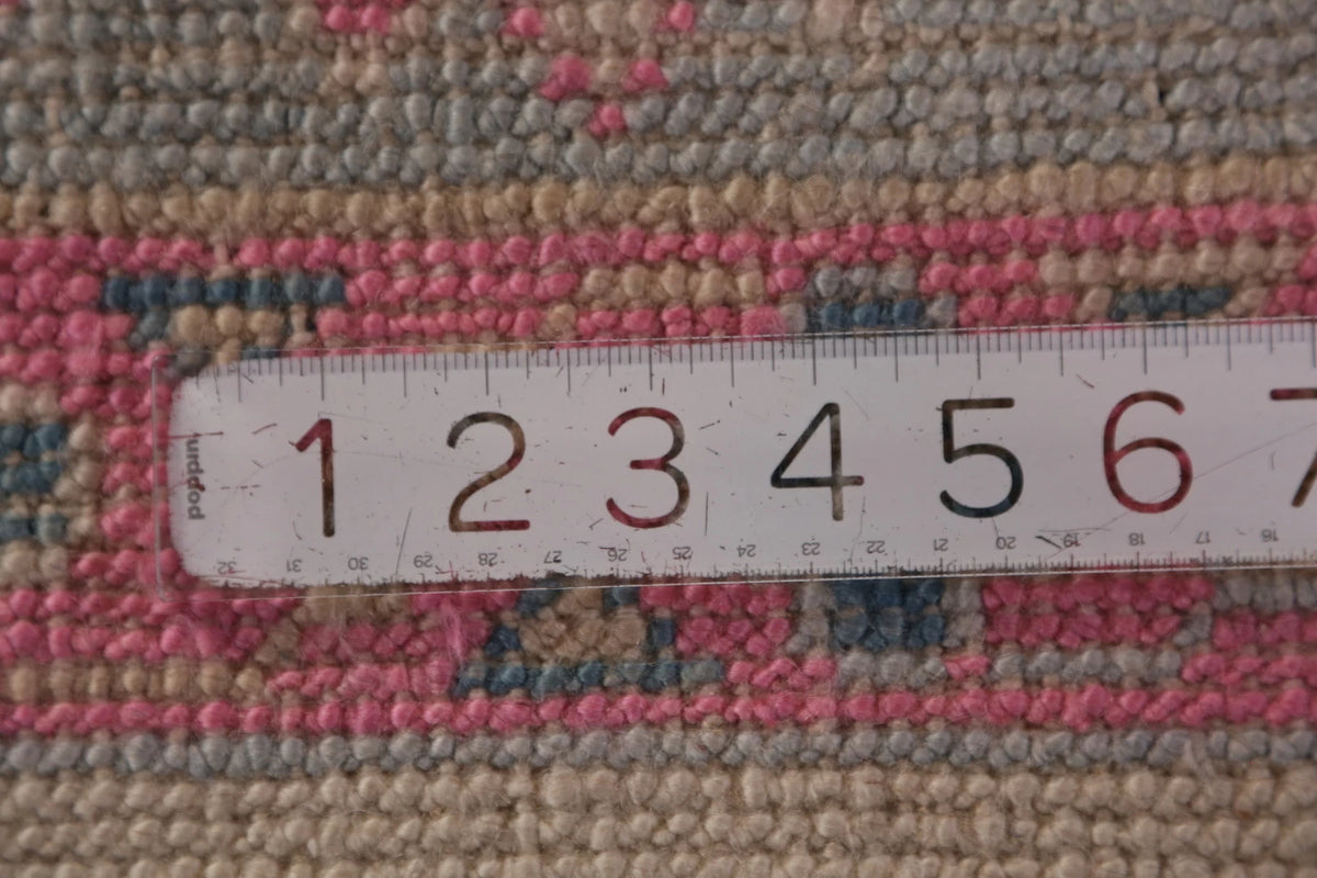 Hand Knotted Oushak Vibrant Sand Ivory and Coral Pink 8x10 All-Over Geometric Floral Medallion Wool Area Rug