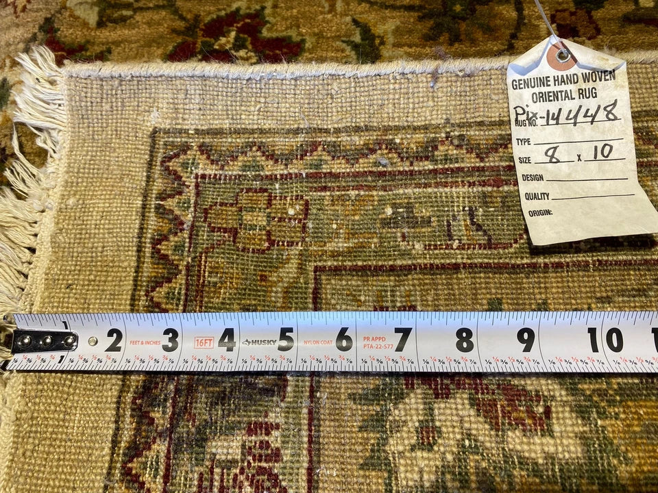 Gold and Beige Antique Floral Oushak Traditional 8x10 Hand Knotted Wool Area Rug