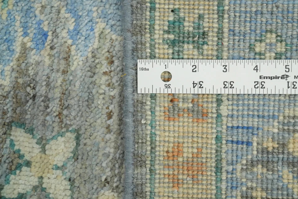 8x10 Unique Sage Grey and Blue Vintage Oushak Hand Knotted All-Over Folk Art Scatter Wool Area Rug