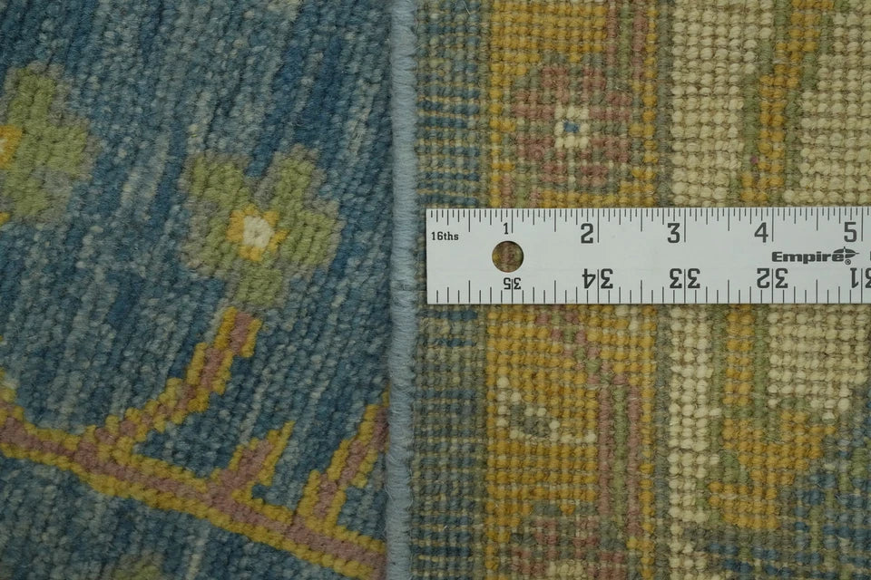 All-Over Floral Scroll Oushak Denim Blue and Gold Antique Traditional 8x10 Hand Knotted Wool Area Rug