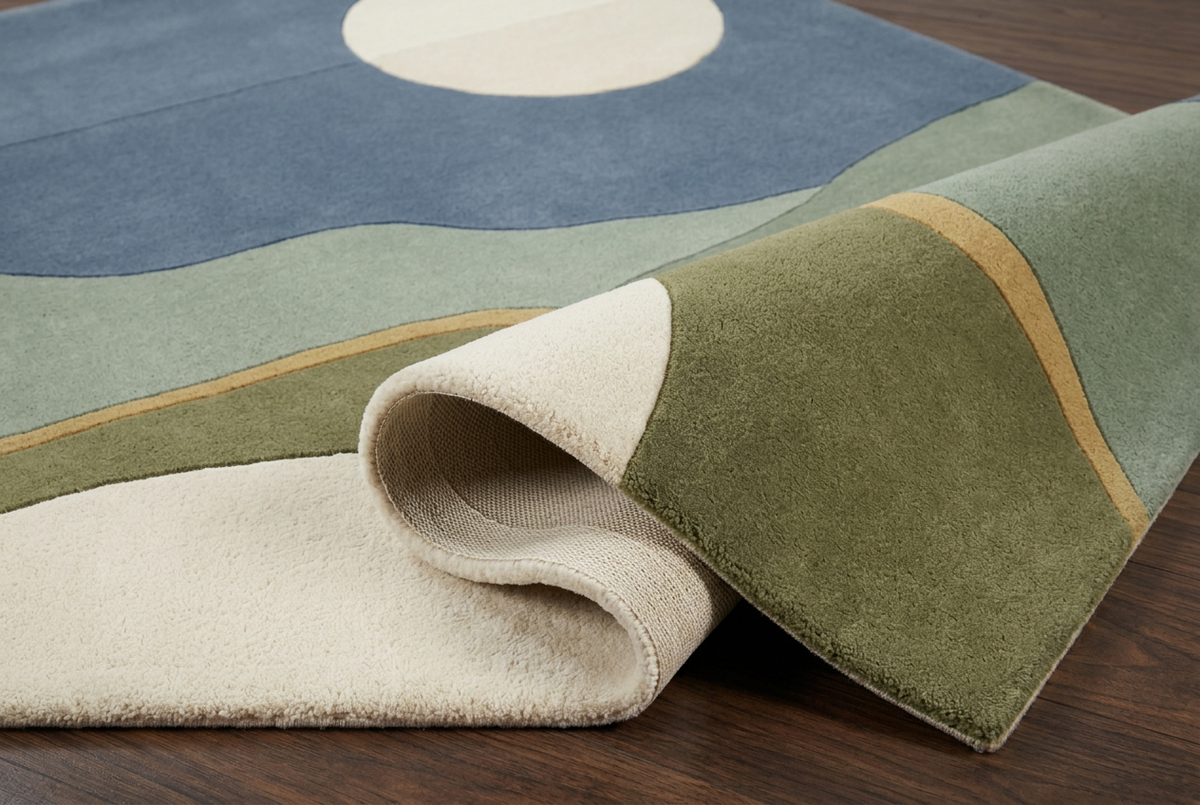 Sage Horizon folded-rug concept with cloth backing