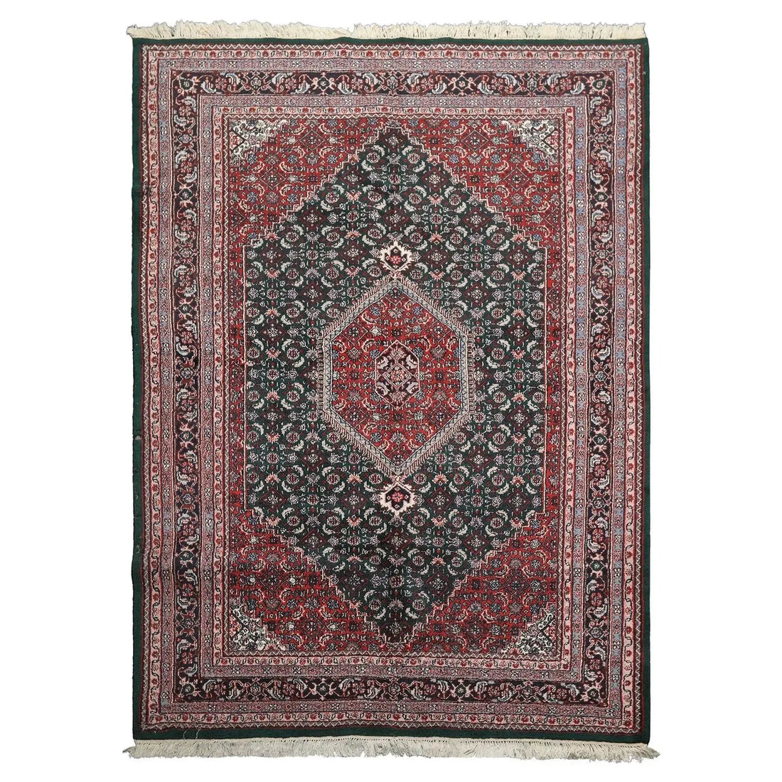 Rich green and red traditional Heriz Serapi hand-knotted medallion wool rug 8x10 full view