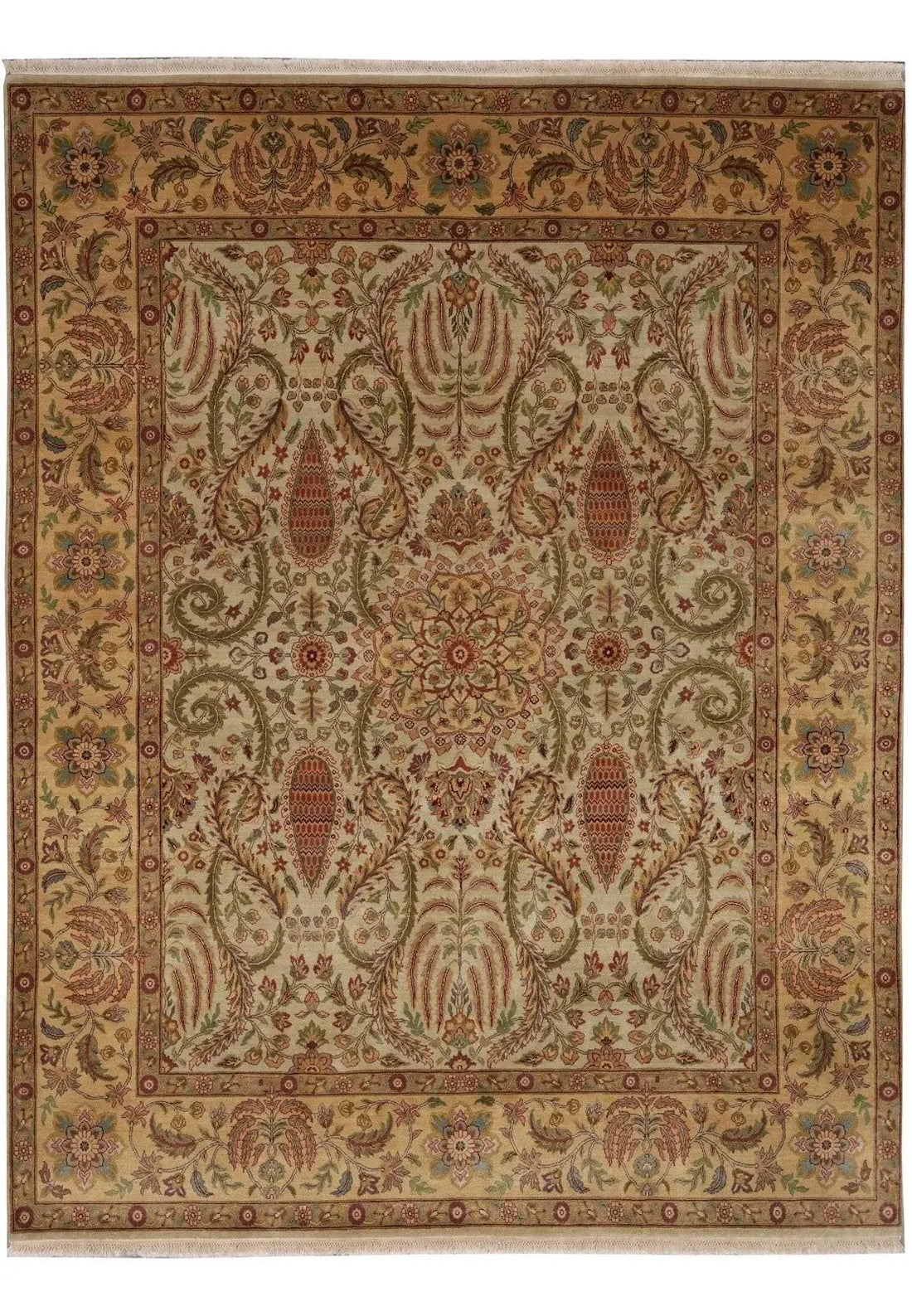 Ivory and gold antique floral Oushak hand-knotted wool rug 8x10 vintage traditional full view