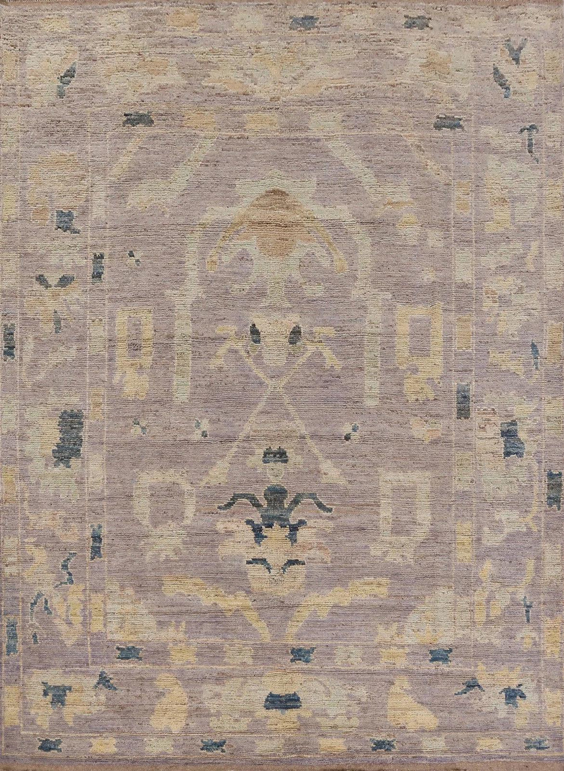 Purple ivory and gold vintage Oushak hand-knotted wool rug 8x10 traditional floral full view