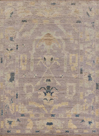 Purple ivory and gold vintage Oushak hand-knotted wool rug 8x10 traditional floral full view