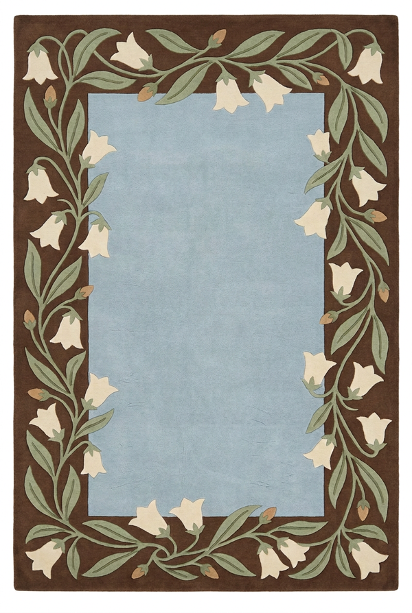 Light Blue and Brown Floral Vine Border Custom Made Hand Tufted Wool Area Rug