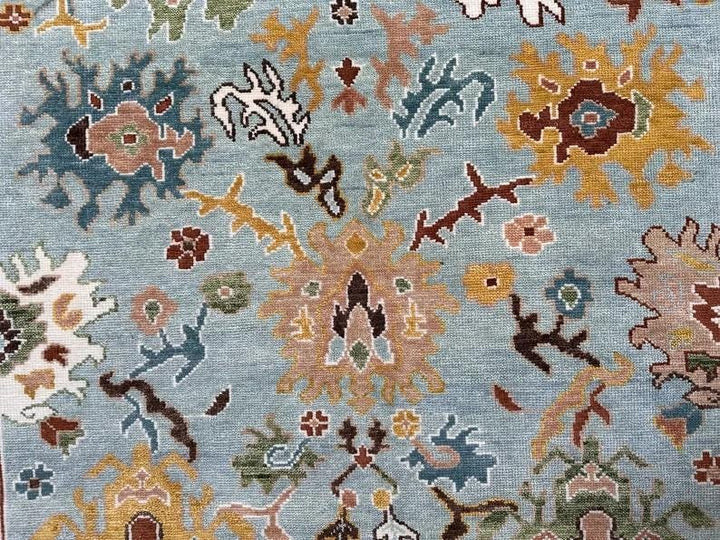 Hand Knotted Vibrant Colorful Oushak Steel Blue Multicolour 8x10 Traditional Floral Wool Area Rug