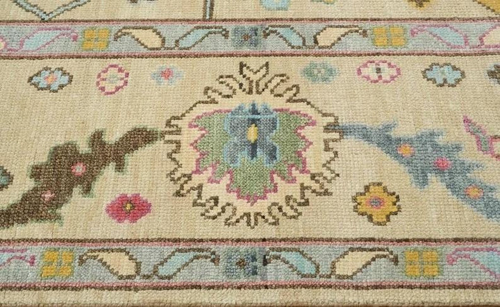 Vibrant Colorful Ivory and Cream 8x10 Hand Knotted Traditional Oushak Multicolour Floral Wool Area Rug