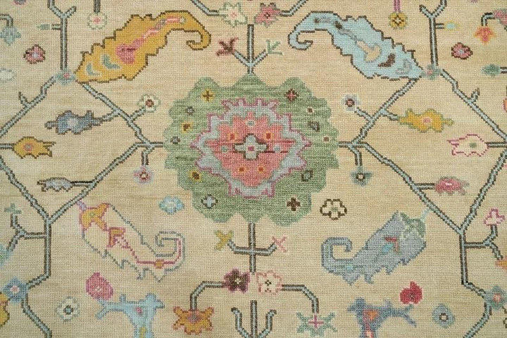 Vibrant Colorful Ivory and Cream 8x10 Hand Knotted Traditional Oushak Multicolour Floral Wool Area Rug
