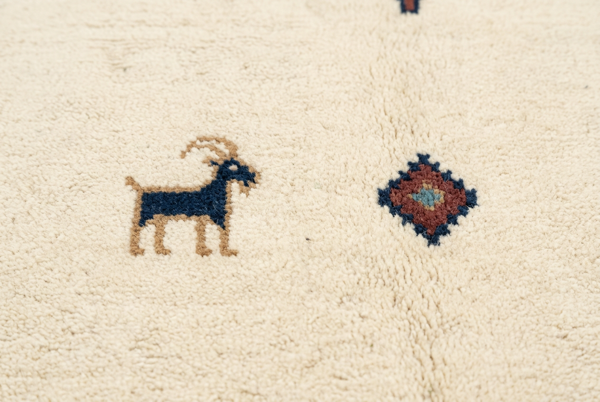 Navy-border Gabbeh rug wool detail