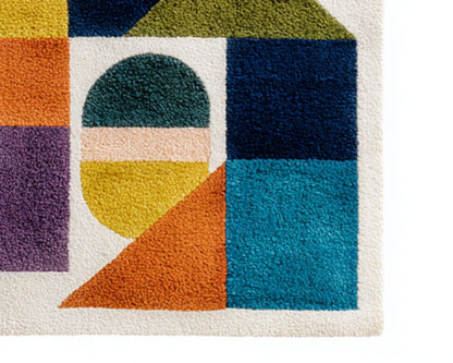 Circuit Board Geometric Black Gold and Blue 8x10 Hand Tufted Wool Area Rug (Copy) 