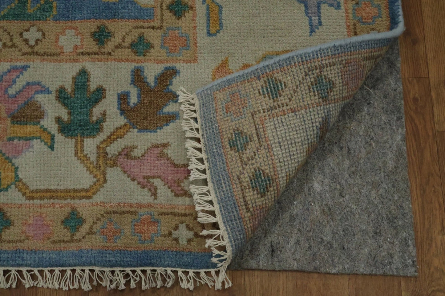Vibrant Colourful Blue Ivory and Peach 8x10 Hand Knotted Traditional Floral Oushak Custom Made Wool Area Rug