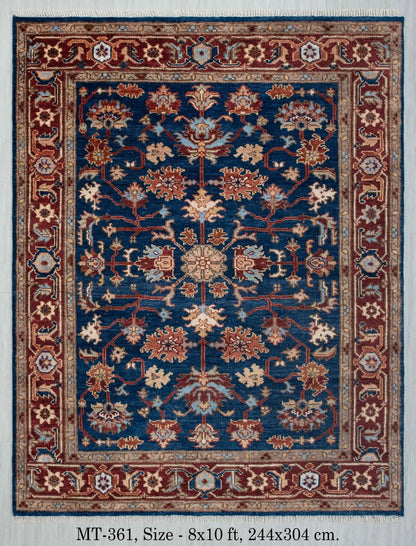 Navy Blue and Burgundy Floral Oushak Traditional 8x10 Hand Knotted Wool Area Rug