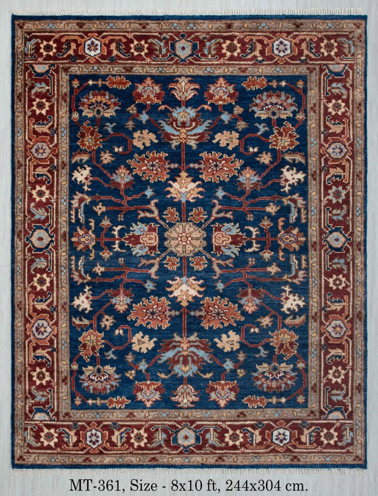 Navy Blue and Burgundy Floral Oushak Traditional 8x10 Hand Knotted Wool Area Rug