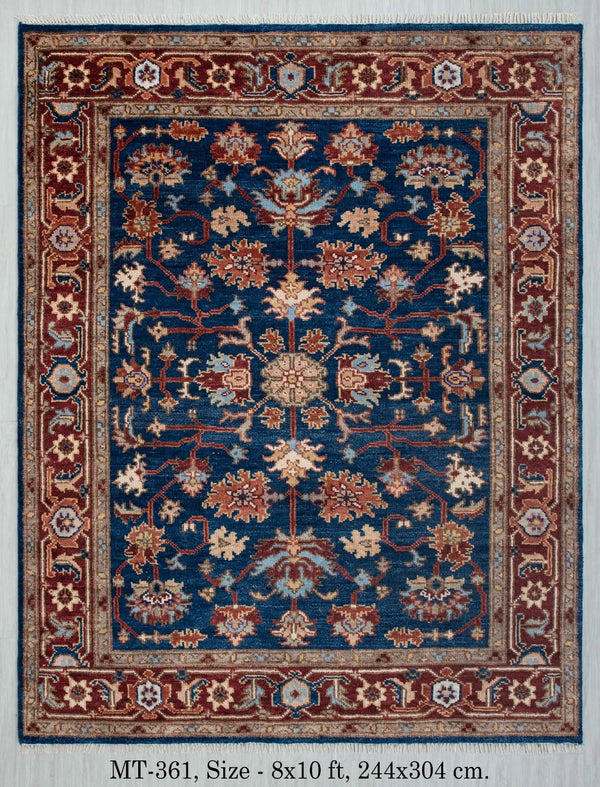 Navy Blue and Burgundy Floral Oushak Traditional 8x10 Hand Knotted Wool Area Rug
