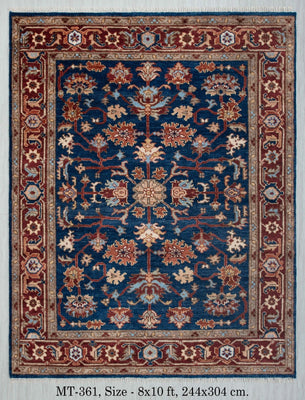 Navy Blue and Burgundy Floral Oushak Traditional 8x10 Hand Knotted Wool Area Rug