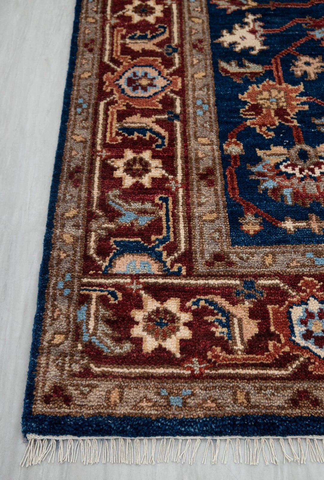 Navy Blue and Burgundy Floral Oushak Traditional 8x10 Hand Knotted Wool Area Rug