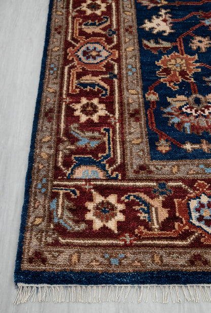 Navy Blue and Burgundy Floral Oushak Traditional 8x10 Hand Knotted Wool Area Rug