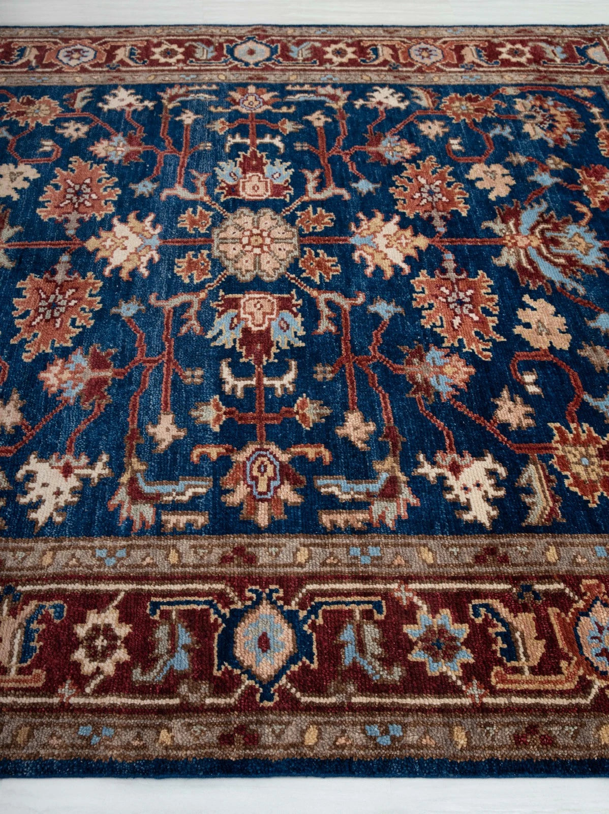 Navy Blue and Burgundy Floral Oushak Traditional 8x10 Hand Knotted Wool Area Rug