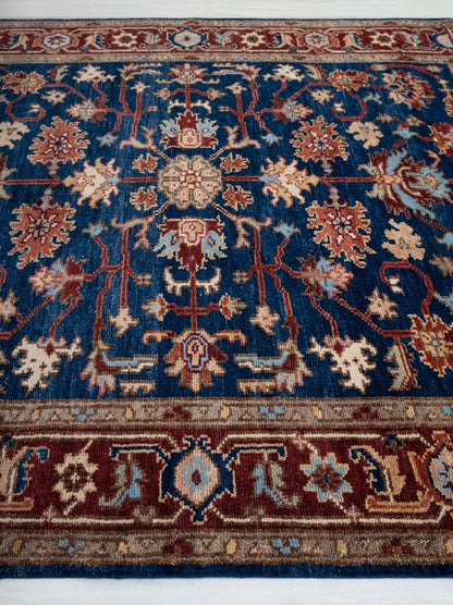 Navy Blue and Burgundy Floral Oushak Traditional 8x10 Hand Knotted Wool Area Rug