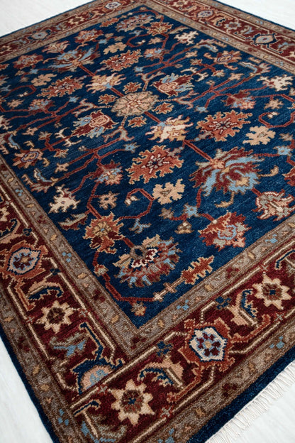 Navy Blue and Burgundy Floral Oushak Traditional 8x10 Hand Knotted Wool Area Rug