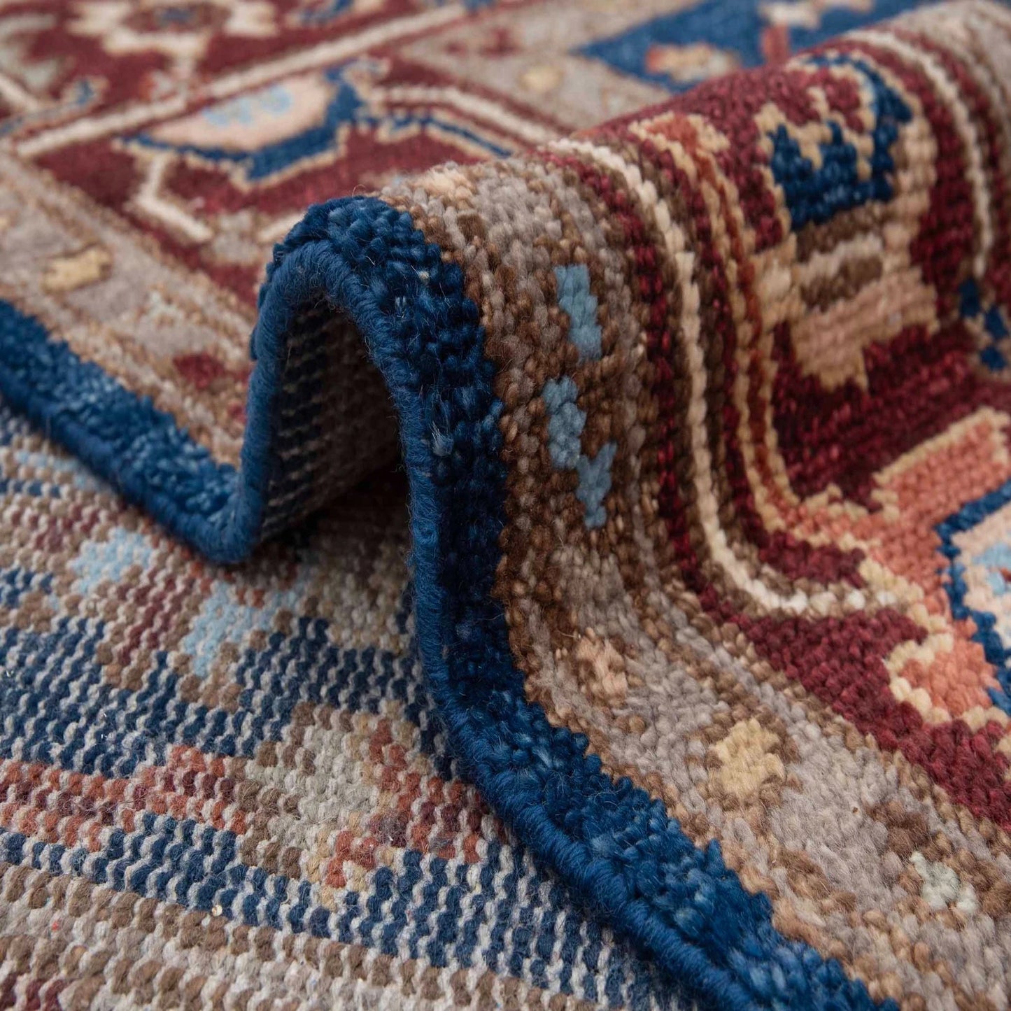 Navy Blue and Burgundy Floral Oushak Traditional 8x10 Hand Knotted Wool Area Rug