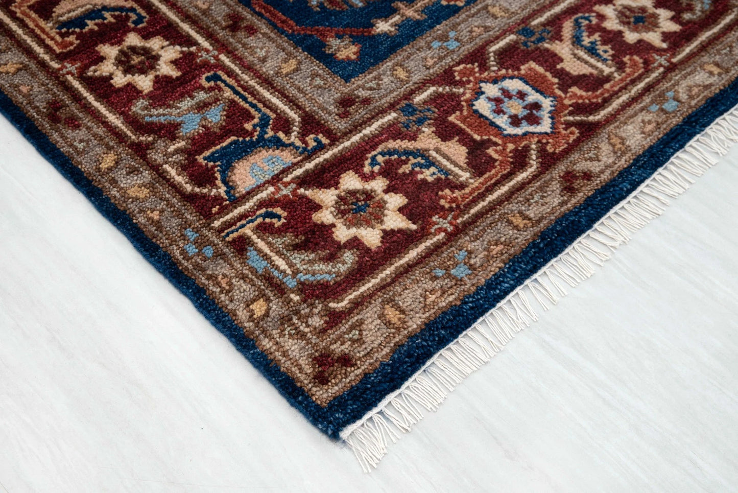 Navy Blue and Burgundy Floral Oushak Traditional 8x10 Hand Knotted Wool Area Rug