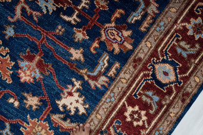 Navy Blue and Burgundy Floral Oushak Traditional 8x10 Hand Knotted Wool Area Rug