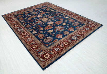 Navy Blue and Burgundy Floral Oushak Traditional 8x10 Hand Knotted Wool Area Rug