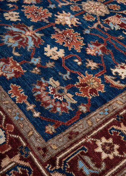Navy Blue and Burgundy Floral Oushak Traditional 8x10 Hand Knotted Wool Area Rug