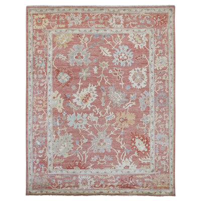 Soft Terracotta and Ivory 8x10 Hand Knotted Traditional Oushak Floral Wool Area Rug