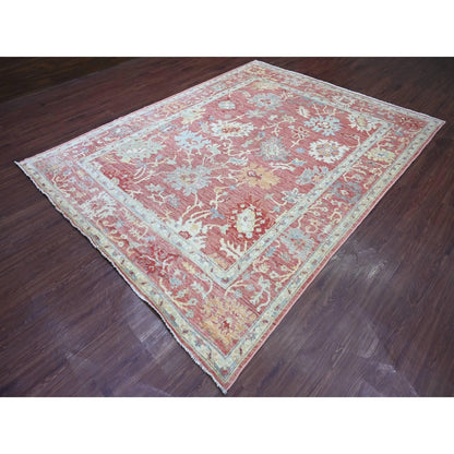 Soft Terracotta and Ivory 8x10 Hand Knotted Traditional Oushak Floral Wool Area Rug