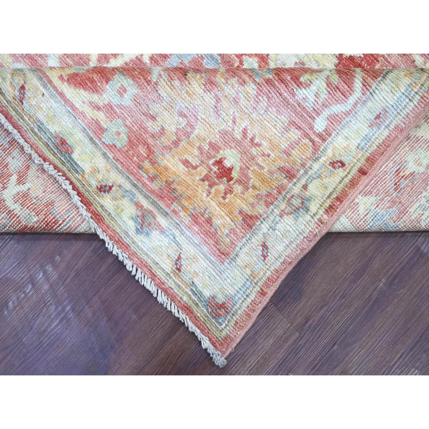 Soft Terracotta and Ivory 8x10 Hand Knotted Traditional Oushak Floral Wool Area Rug