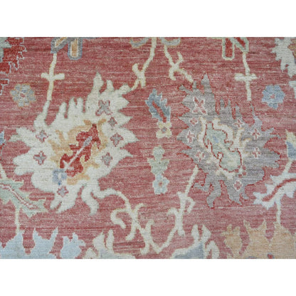 Soft Terracotta and Ivory 8x10 Hand Knotted Traditional Oushak Floral Wool Area Rug