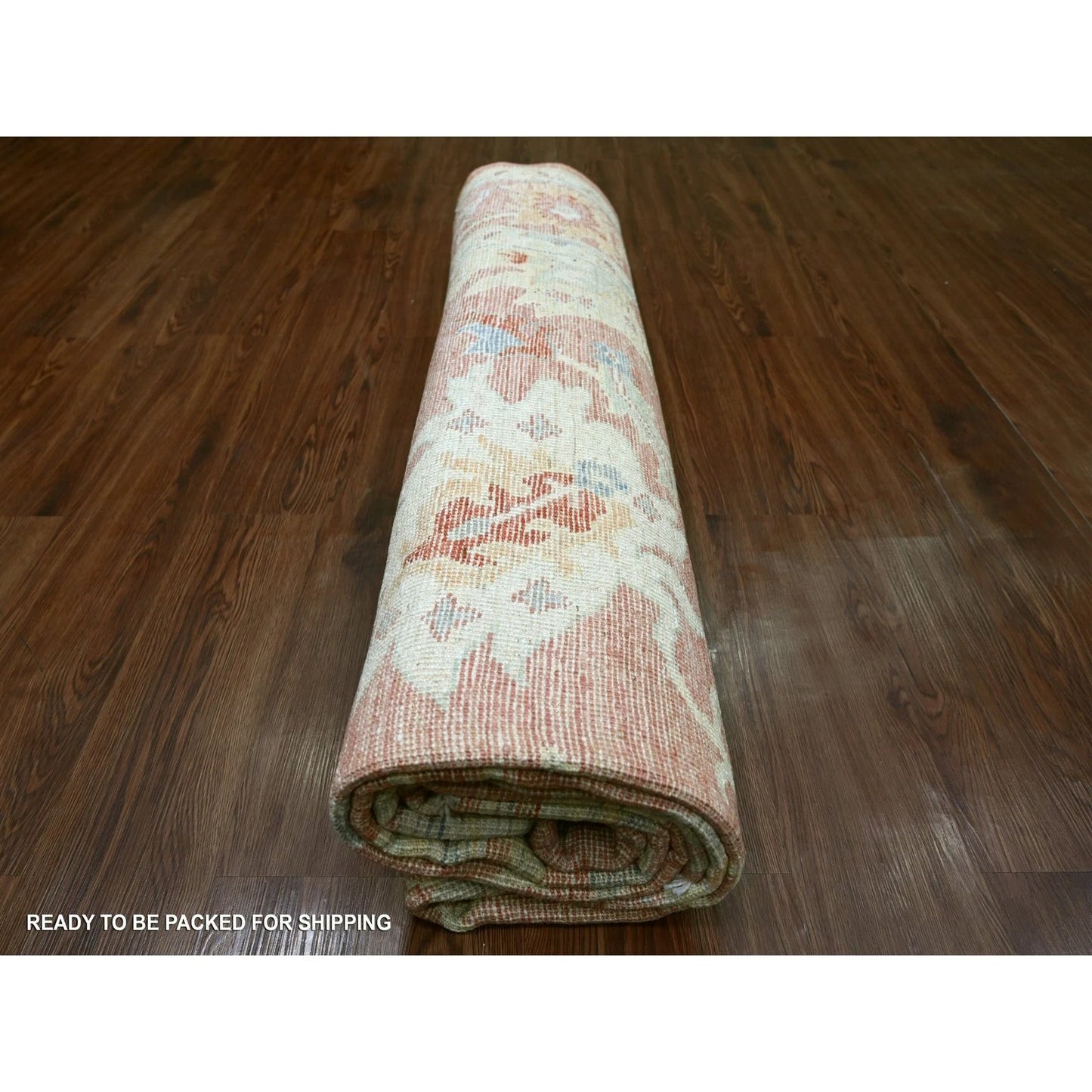 Soft Terracotta and Ivory 8x10 Hand Knotted Traditional Oushak Floral Wool Area Rug