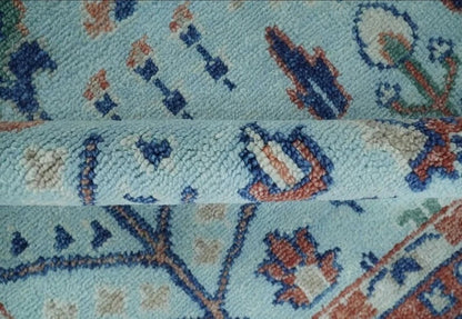 8x10 Soft Blue and Rust Tree of Life Hand Knotted Botanical Wool Area Rug