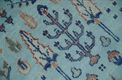 8x10 Soft Blue and Rust Tree of Life Hand Knotted Botanical Wool Area Rug