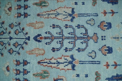 8x10 Soft Blue and Rust Tree of Life Hand Knotted Botanical Wool Area Rug