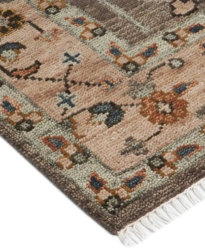 Tree of Life Charcoal and Beige Vintage Antique Hand Knotted 8x10 Wool Area Rug