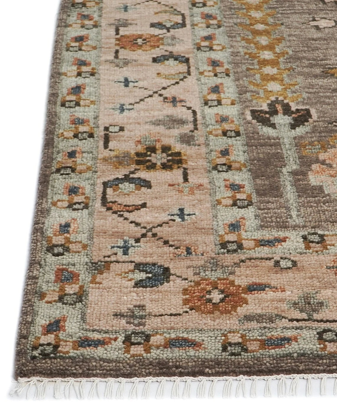 Tree of Life Charcoal and Beige Vintage Antique Hand Knotted 8x10 Wool Area Rug